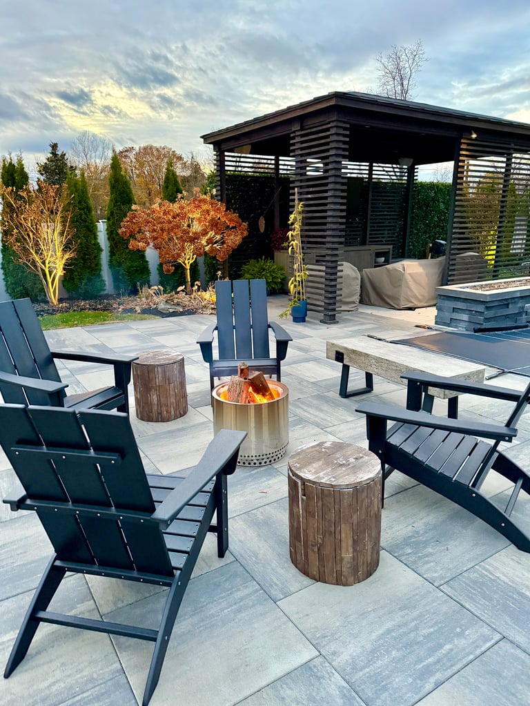 Backyard firepit and patio outdoor living space