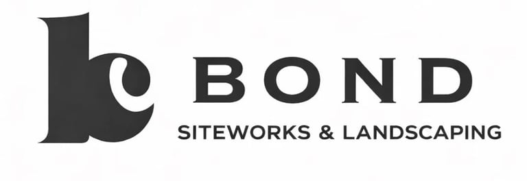 Bond Siteworks and Landscaping logo featuring stylized lowercase b in dark gray with company name